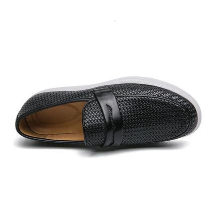 Casual Weave Pattern Flat Men’s Slip-On Leather Loafers