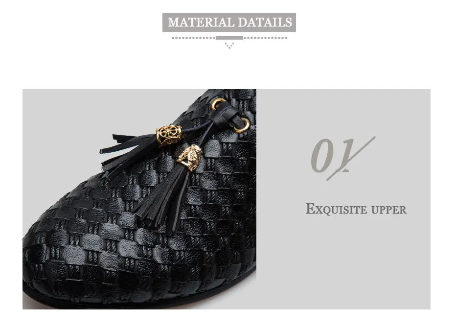 Men's Woven Leather Casual Tassel Loafers