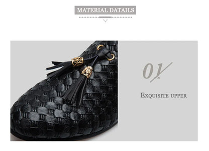 Men's Woven Leather Casual Tassel Loafers