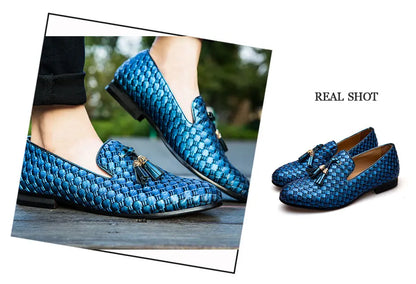 Men's Woven Leather Casual Tassel Loafers