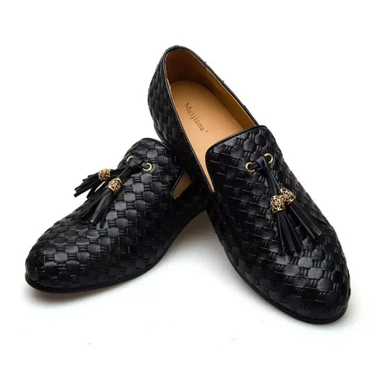 Men's Woven Leather Casual Tassel Loafers