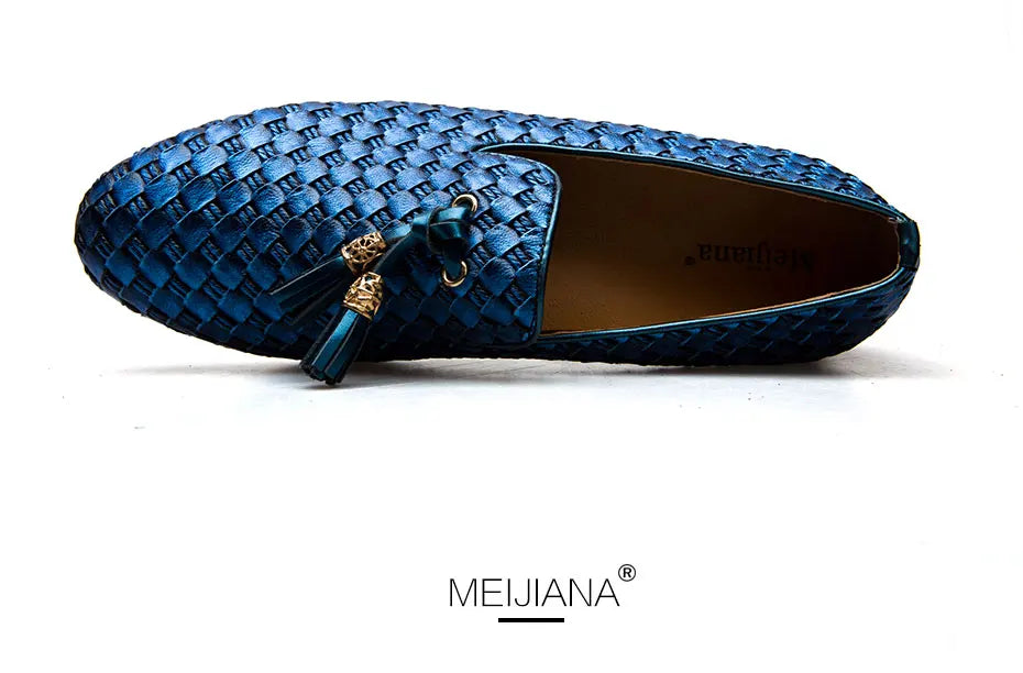 Men's Woven Leather Casual Tassel Loafers