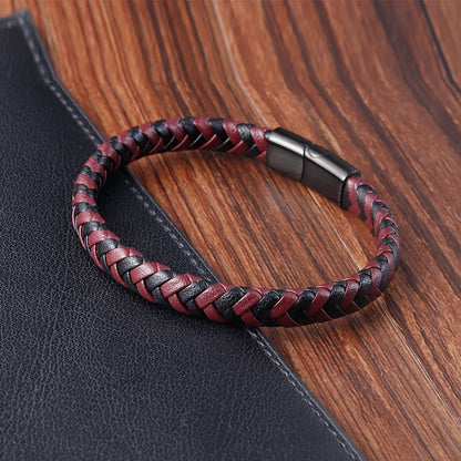 Men's Hand-Braided Leather Bracelet with Stainless Steel Magnetic Clasp