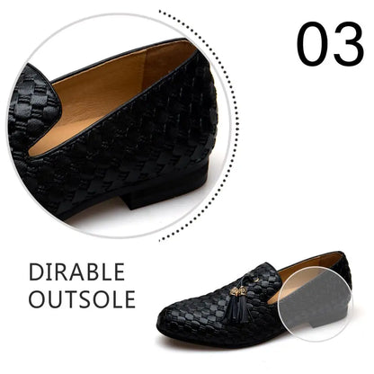 Men's Woven Leather Casual Tassel Loafers
