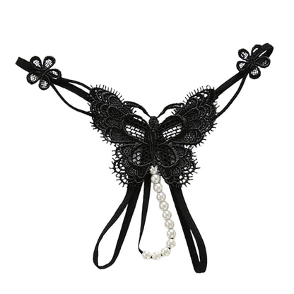 Midnight Lace Bow Open-Back Thong for Women