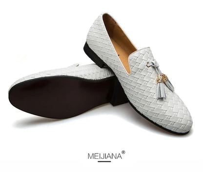 Men's Woven Leather Casual Tassel Loafers