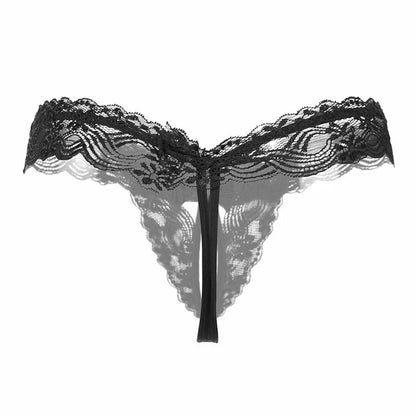 Women's Sheer Lace Pearl Thong – Elegant Triangle Lingerie