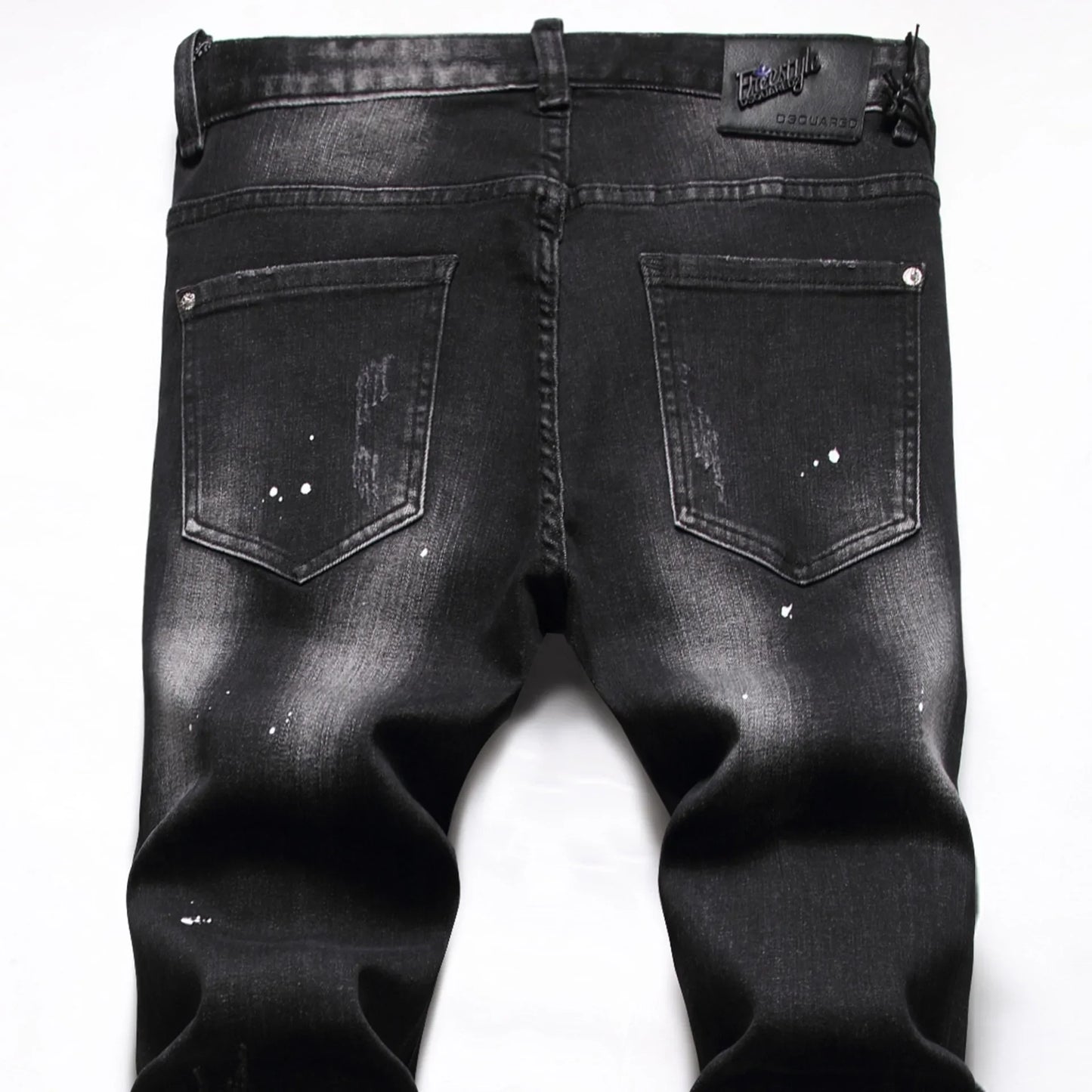 Zipper Splice & Pockets Men's High Waist Straight Denim Jeans