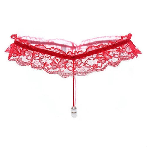 Midnight Lace Bow Open-Back Thong for Women