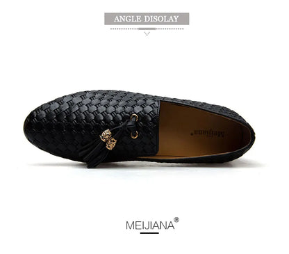Men's Woven Leather Casual Tassel Loafers
