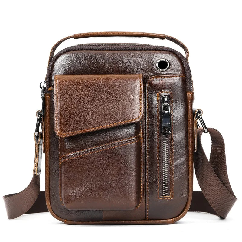 Large Capacity Crossbody Men's Casual Cow Leather Shoulder Bag