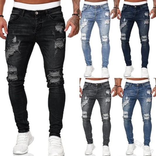 Slim Fit Casual Street Denim Vintage Ripped Skinny Jeans for Men