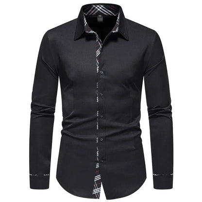 Slim Fit Long Sleeve Formal Shirt without Pocket for Men