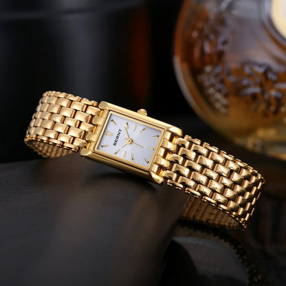 Luxury Stainless Steel BERNY Women’s Gold Square Quartz Watch