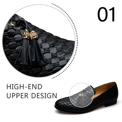 Men's Woven Leather Casual Tassel Loafers