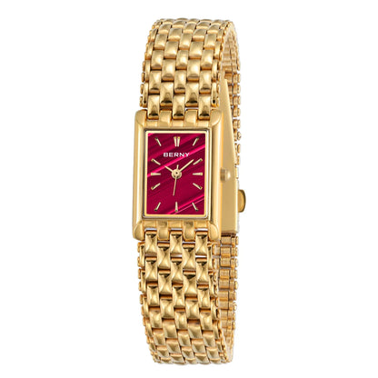 Luxury Stainless Steel BERNY Women’s Gold Square Quartz Watch