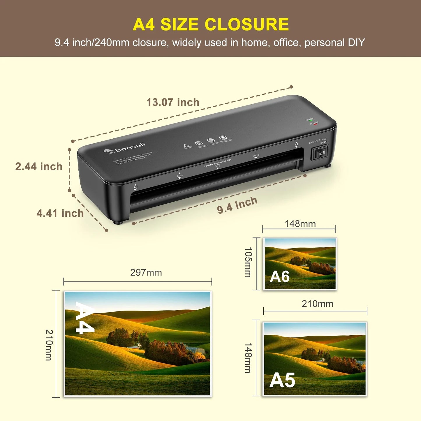 Jam-Free, Easy Use for Home & Office Bonsaii 9" Thermal Laminator