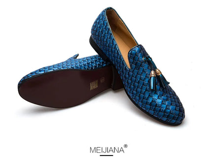 Men's Woven Leather Casual Tassel Loafers