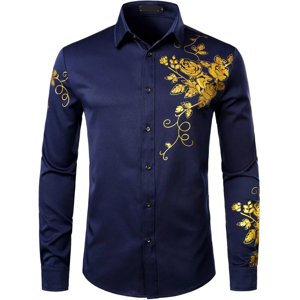 Casual Elegant Men’s Oversized Printed Long Sleeve Shirt