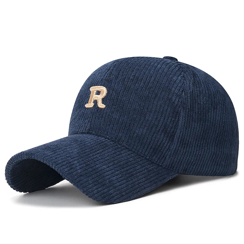 Corduroy “R” Embroidered Adjustable Baseball Cap