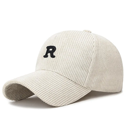 Corduroy “R” Embroidered Adjustable Baseball Cap