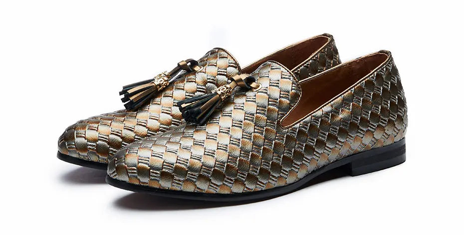Men's Woven Leather Casual Tassel Loafers