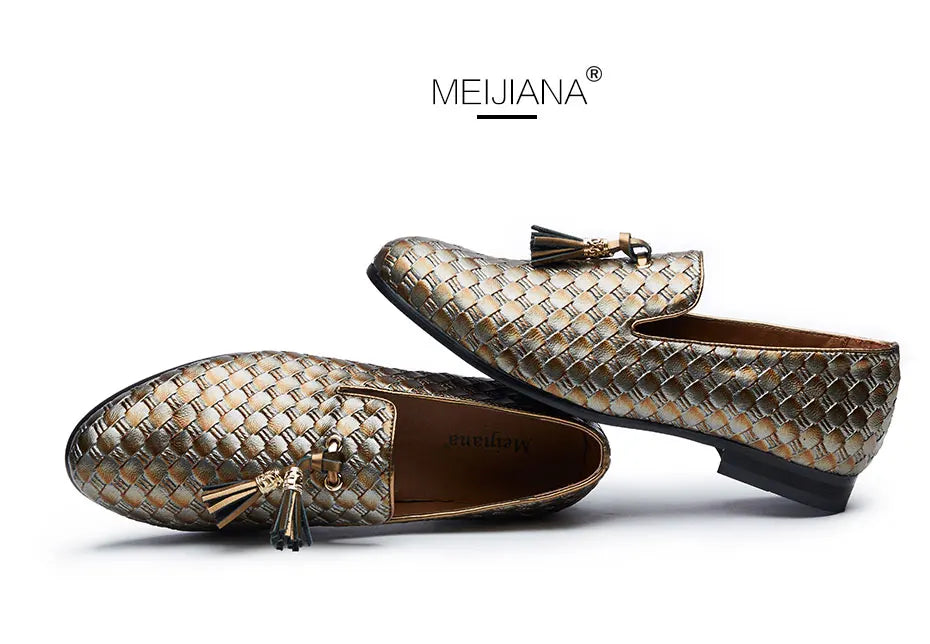 Men's Woven Leather Casual Tassel Loafers