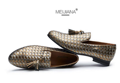 Men's Woven Leather Casual Tassel Loafers