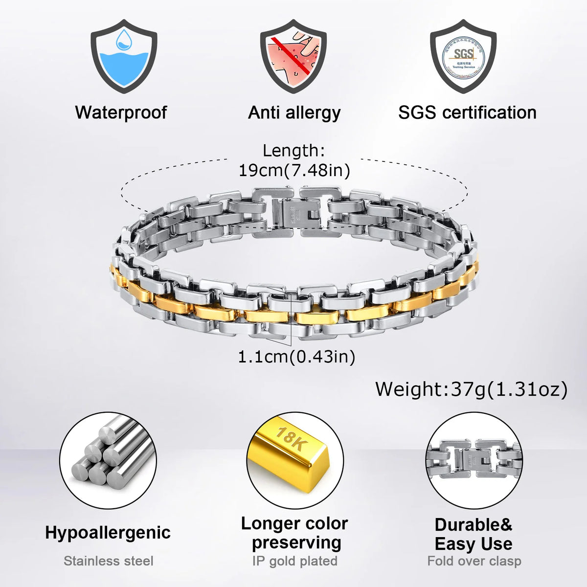 Men's 11mm Stainless Steel Link Bracelet – Bold, Refined & Durable