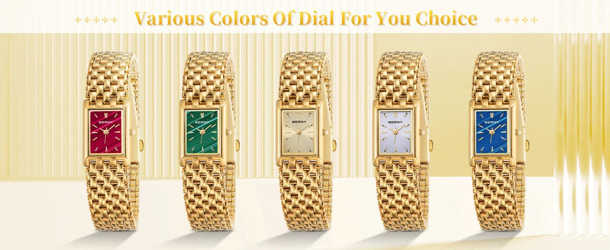 Luxury Stainless Steel BERNY Women’s Gold Square Quartz Watch