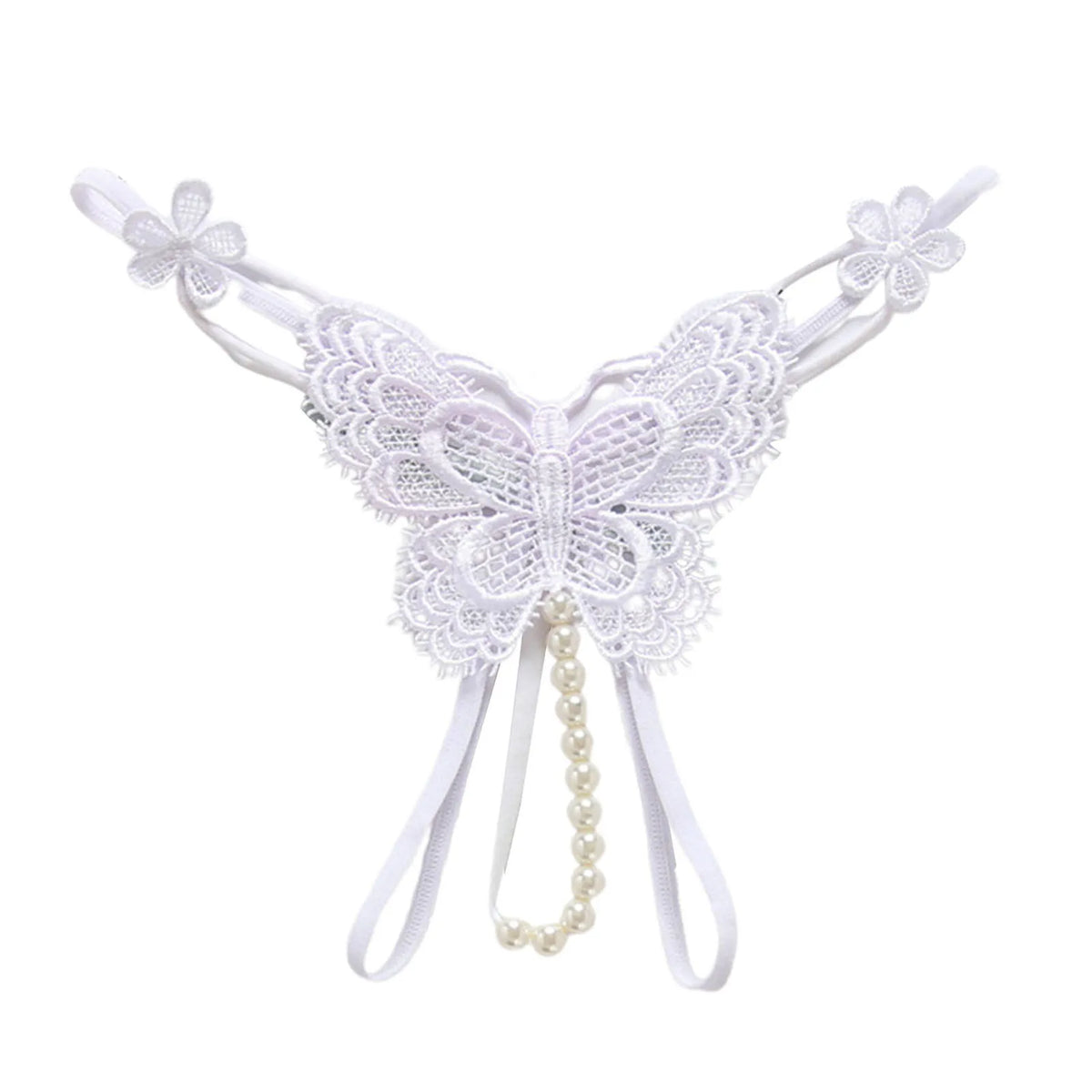 Fuchsia Bloom Pearl-Accent Lace Thong for Women