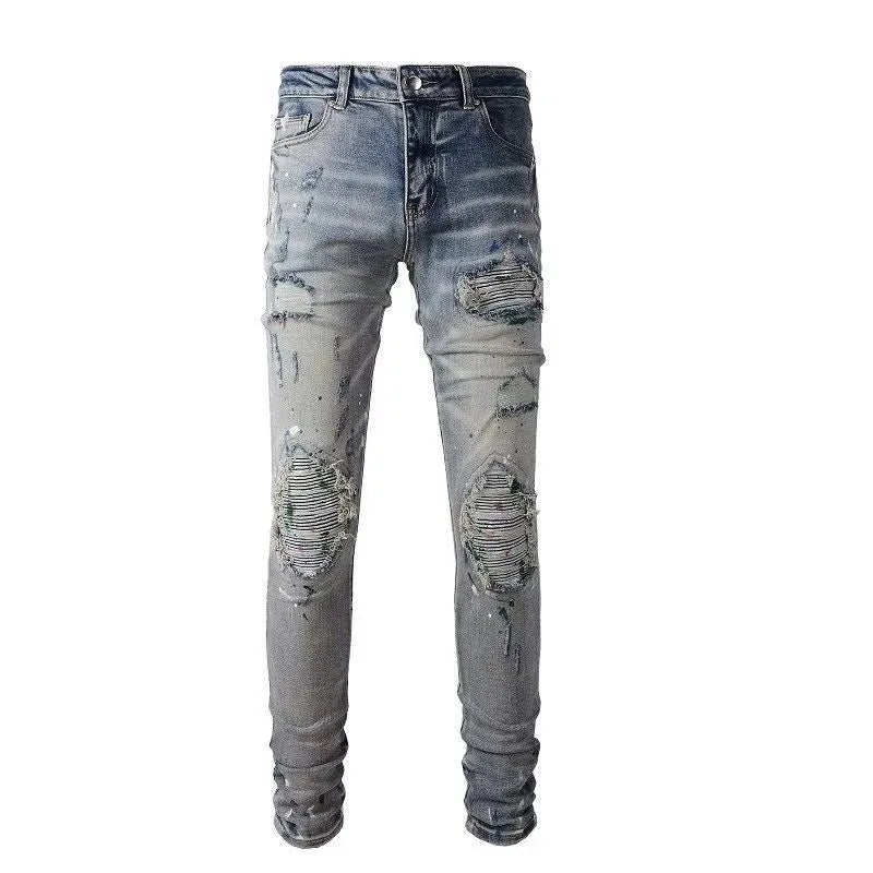 Comfy, Stretch Denim Style Men's Retro Straight-Leg Ripped Jeans