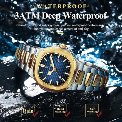 Stainless Steel Luxury Women’s Square Waterproof Watch