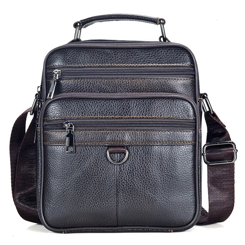Men's Genuine Cowhide Leather Messenger Bag for Business & iPad Tote