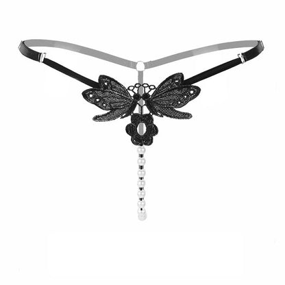 Women's Sheer Lace Pearl Thong – Elegant Triangle Lingerie
