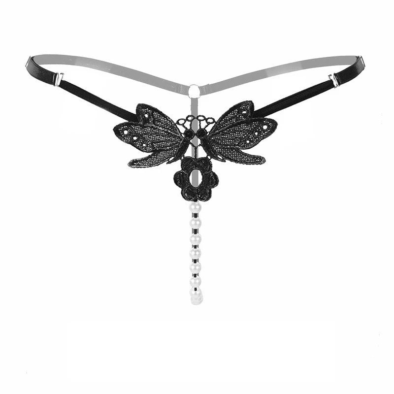 Women's Sheer Lace Pearl Thong – Elegant Triangle Lingerie