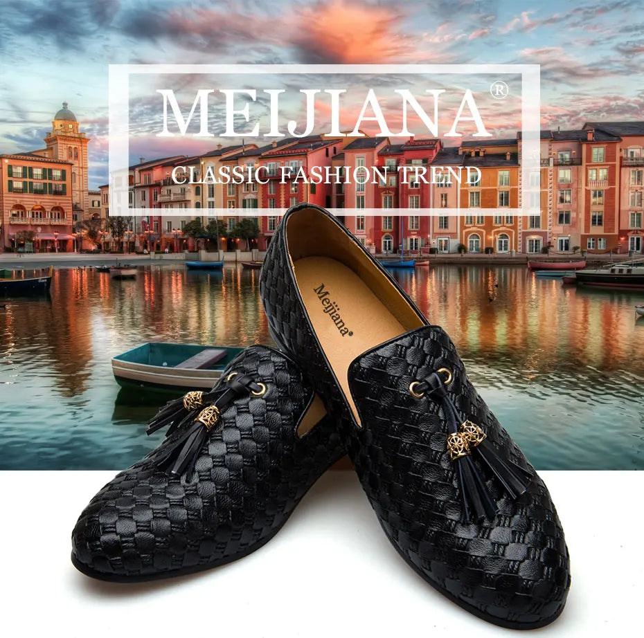 Men's Woven Leather Casual Tassel Loafers
