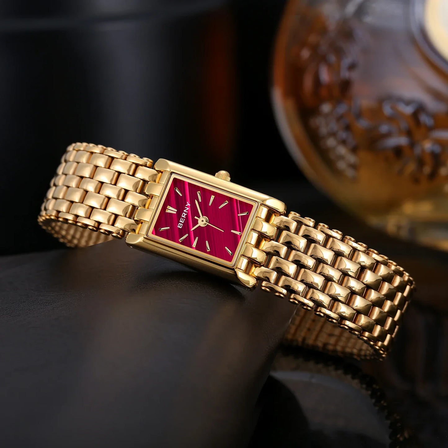 Luxury Stainless Steel BERNY Women’s Gold Square Quartz Watch