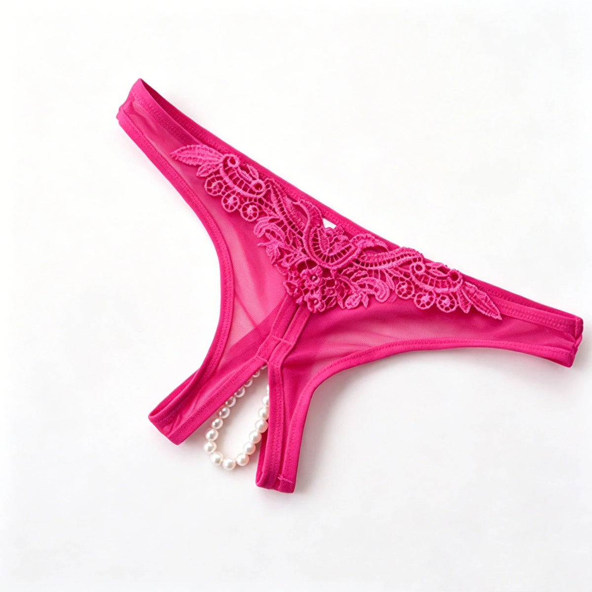 Midnight Lace Bow Open-Back Thong for Women