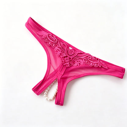 Midnight Lace Bow Open-Back Thong for Women
