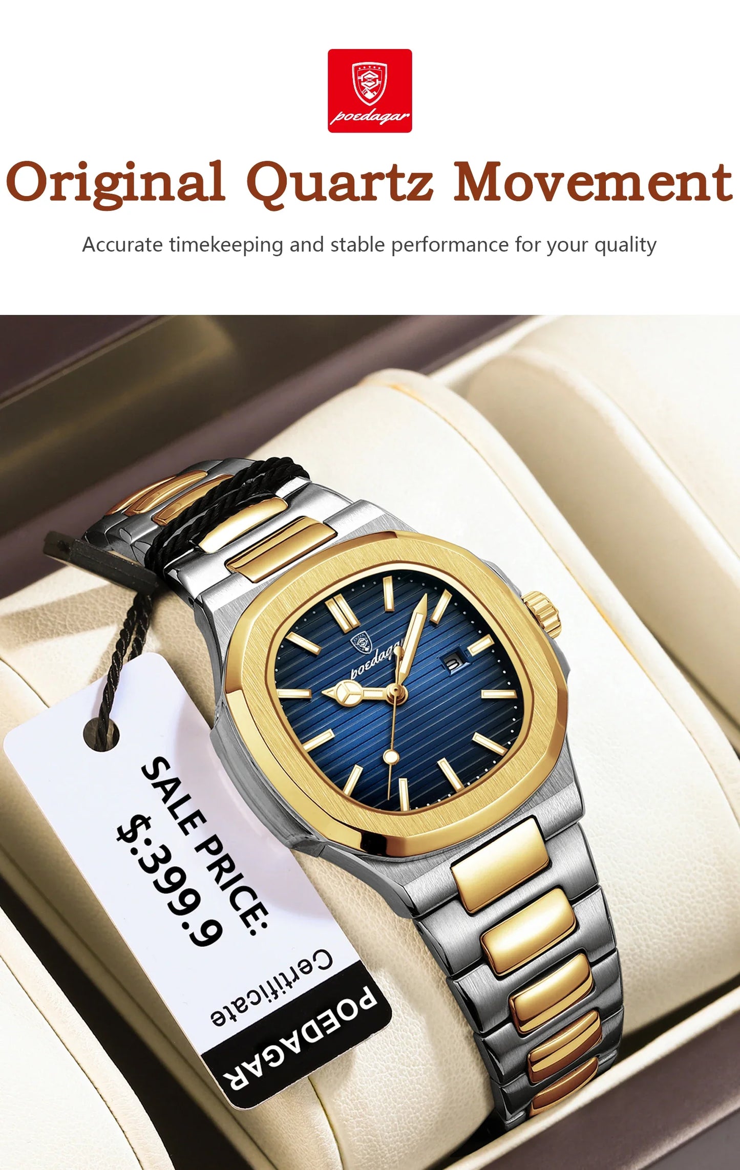 Stainless Steel Luxury Women’s Square Waterproof Watch