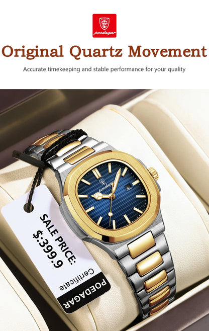 Stainless Steel Luxury Women’s Square Waterproof Watch