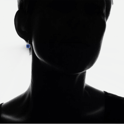4.50CTW Lab Grown Cushion Cut Blue Sapphire Drop Earrings in 925 Sterling Silver - 8mm Square Gems