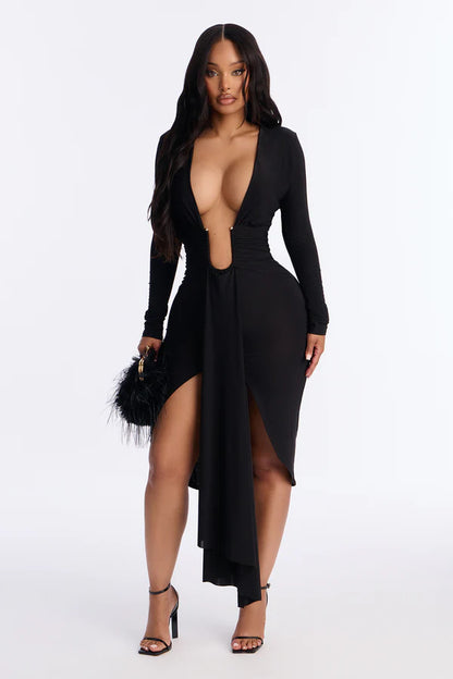 Elegant V-Neck Midi Dress