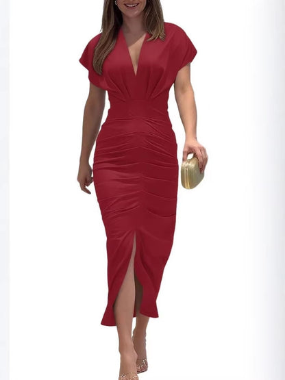 Elegant Tie-Dye V-Neck Knitted Dress