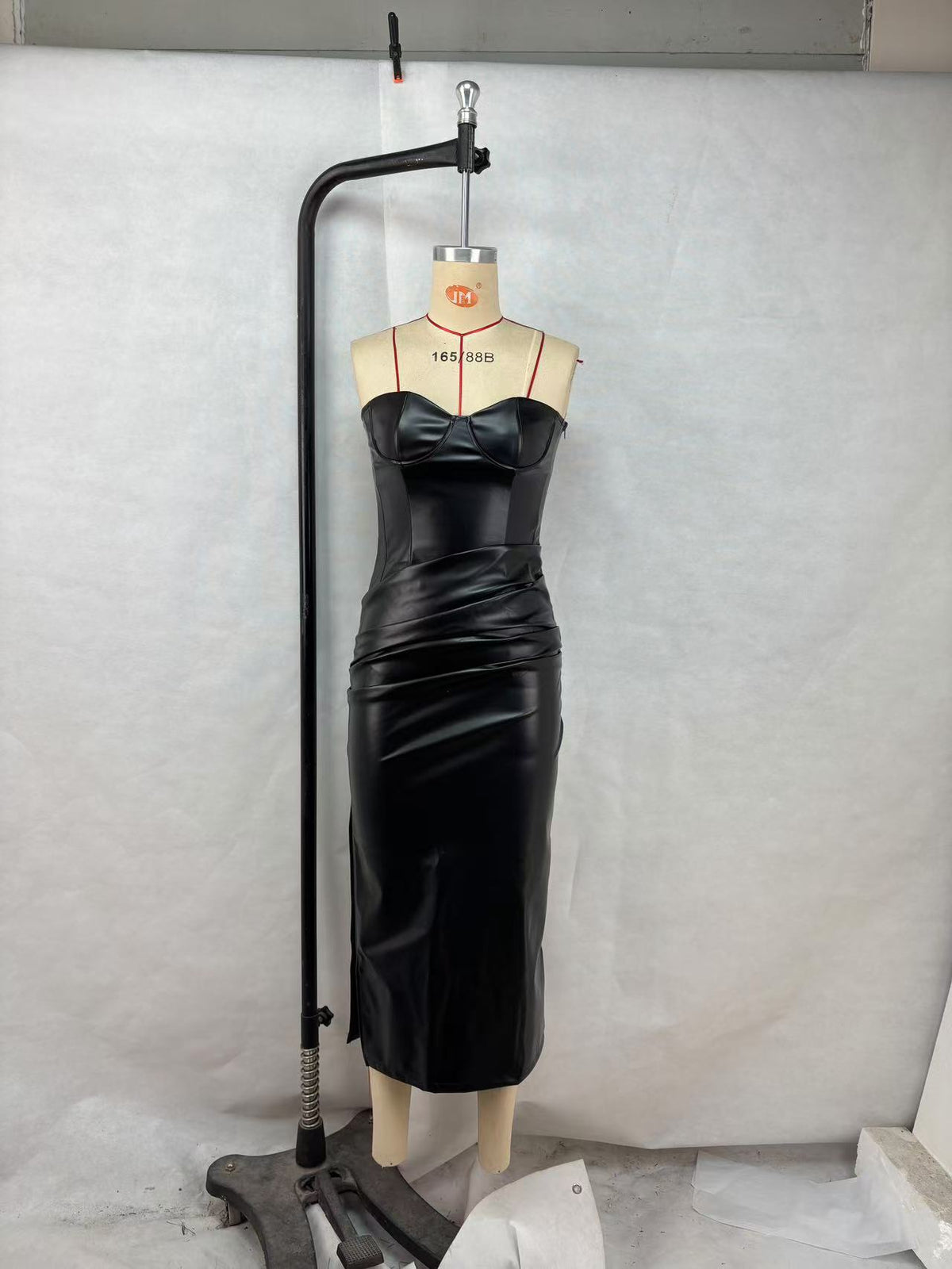 Pu Leather Sling Dress with Slit