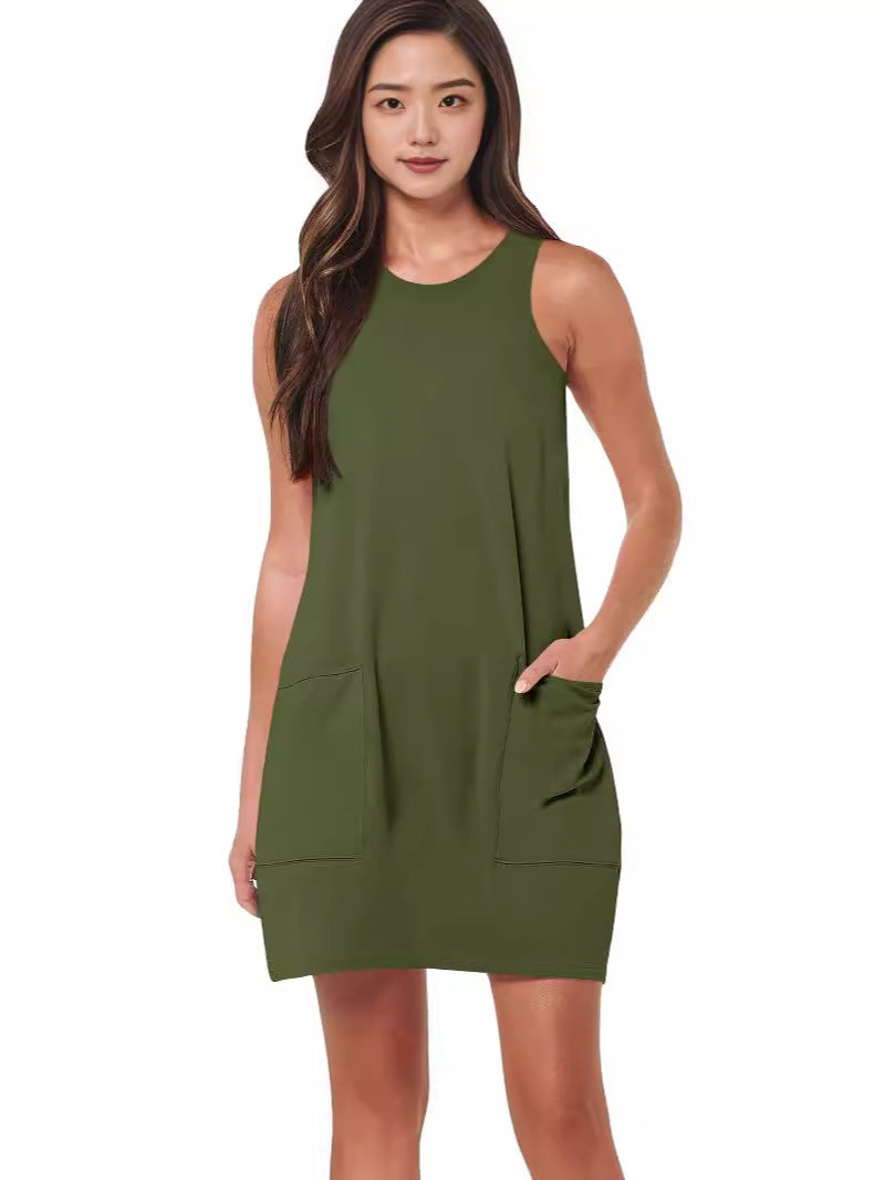 Womens Sleeveless Midi Dress with Pockets