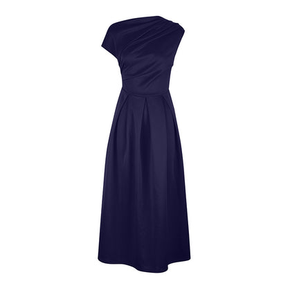 Elegant Diagonal Collar Waist-Cinching Dress