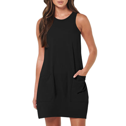 Womens Sleeveless Midi Dress with Pockets
