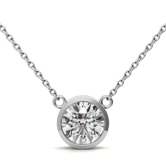 3.00 CTW AGI Certified Round Brilliant Lab Grown Diamond Bezel Pendant in 14K White or Yellow Gold